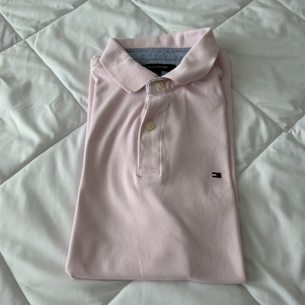 Tommy Hilfiger Custom Fit Polo Mens Medium Pink Embroidery Short Sleeve Shirt - Picture 7 of 8